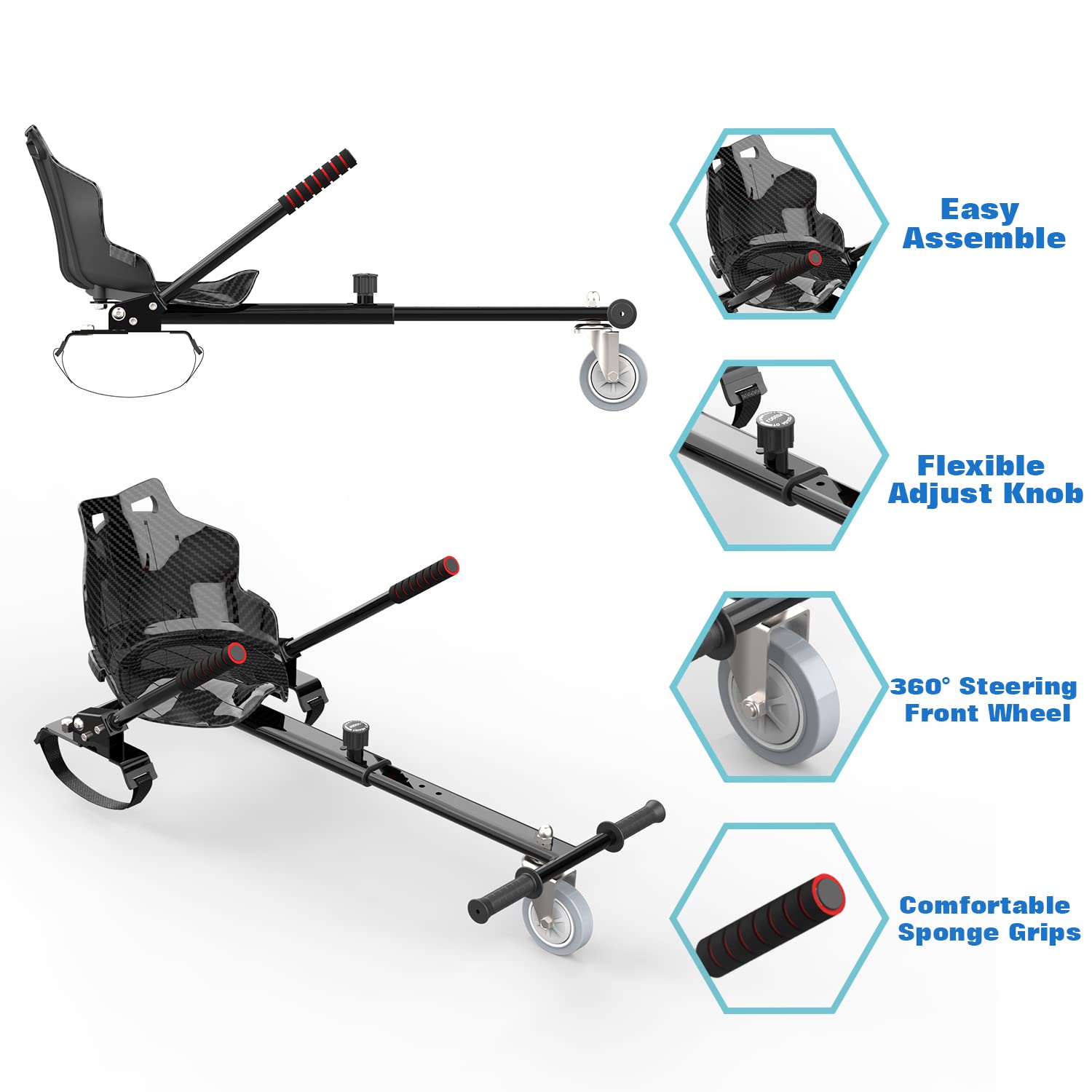 Hoverkart pour Hoverboards avec Châssis Réglable | Compatible avec hoverboards 6,5", 8", 8,5" et 10", châssis réglable de 79 à 113 cm, montage facile, enfants et adultes