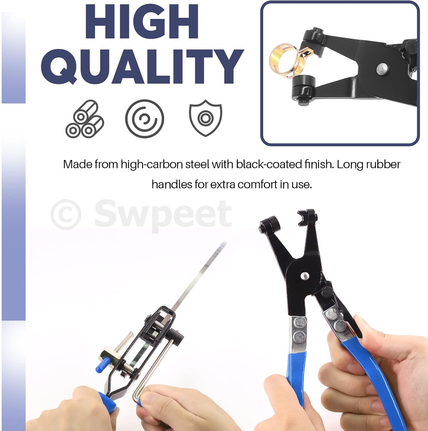 Swpeet Blue CV Joint Boot Clamp Pliers and Swivel Flat Band Hose Clamp Pliers Kit