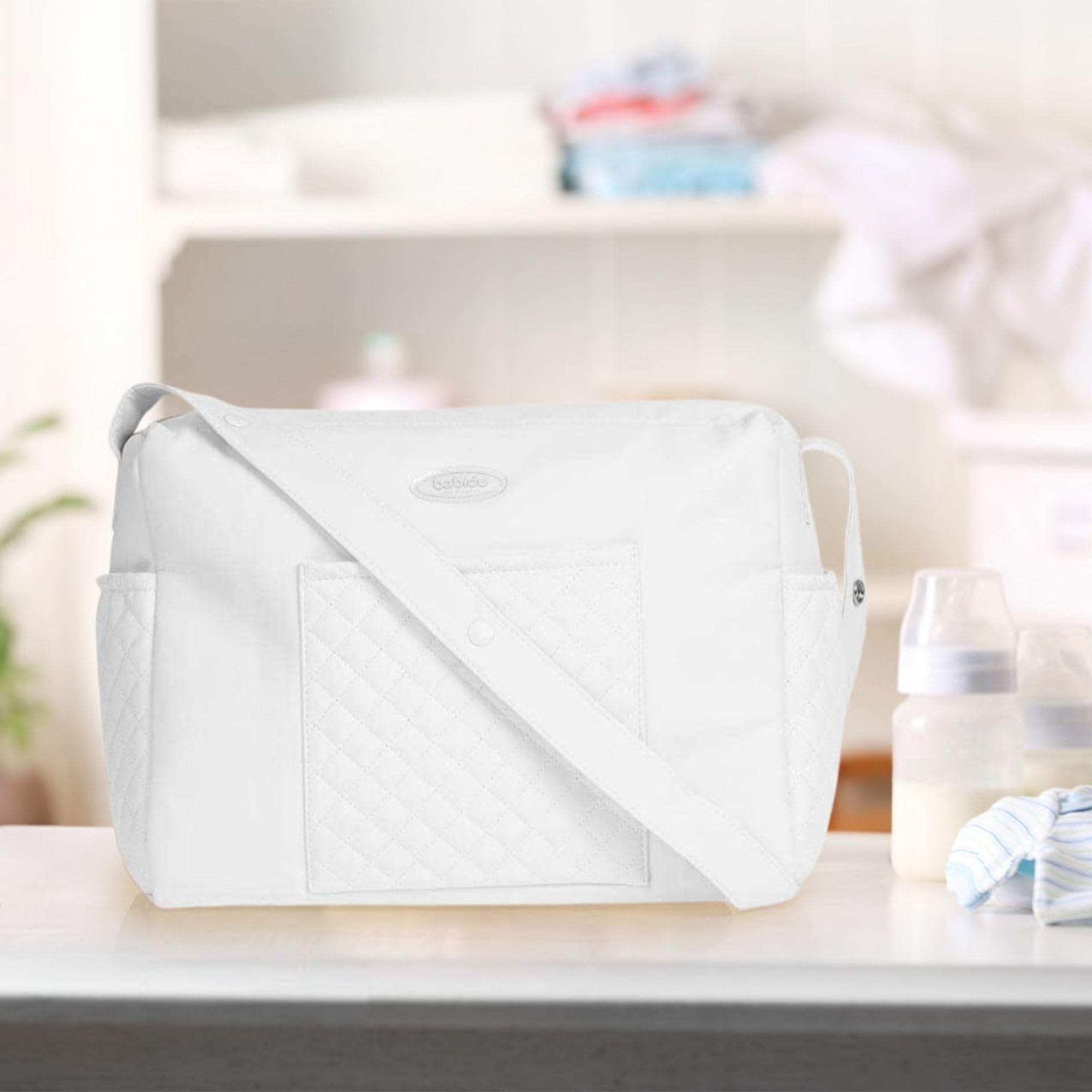 BABIDU Wyściełana macierzyństwo, idealna do szpitala i wózka dziecięcego, praktyczny i stylowy design, torba macierzyńska, unisex dla dorosłych, biała