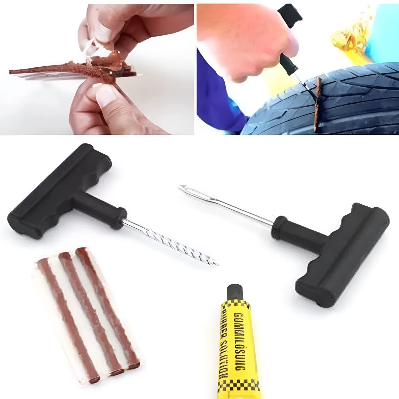 NGI STORE Motorcycle Car Tubeless Tire Puncture Repair Tool Kit Auto Breakdown set Vulcanizing Strip Car Tire repair Kit Vulcanizing Strip