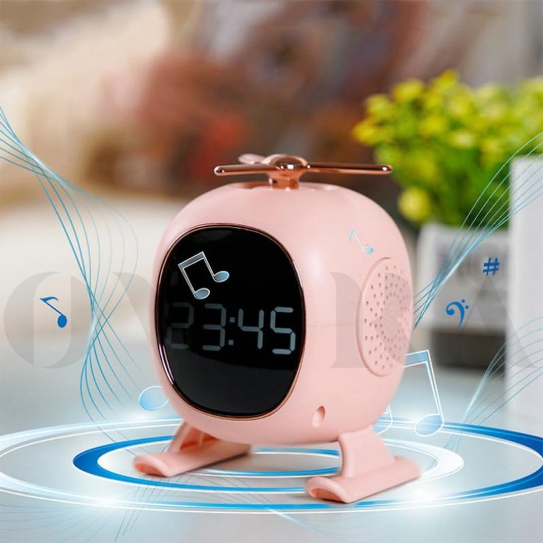 overa Alarm Clock Radio, Fast Wireless Phone Charger with Bluetooth, Wall Clock Fan Alarm Speaker Sound USB Port, Dual Alarm, Sleep Timer, Snooze, Dimmer (Pink)