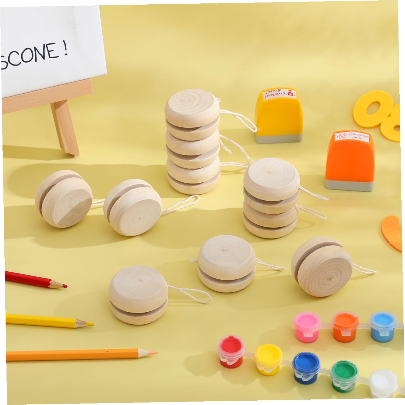 Mikikit Set 10 Pezzi Palla Reattiva in Legno da Dipingere Giocattolo Fai da Te per Materiale Creativo per Attività Artistiche e Giochi Genitori-Figli Decorazioni per Feste e Casa