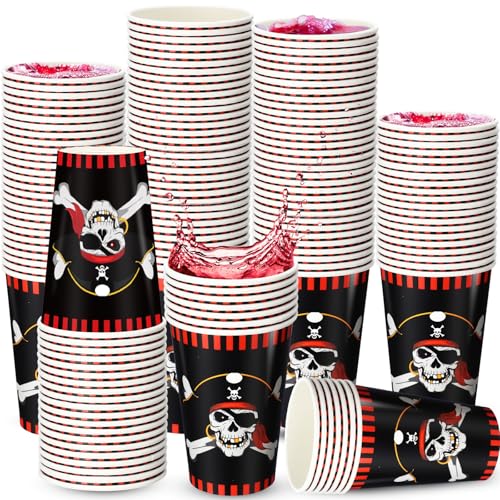 Mimorou 50 Pack 12 oz Pirate Party Supplies Disposable Pirate Paper Cups Crossbone Skull Coffee Cups...