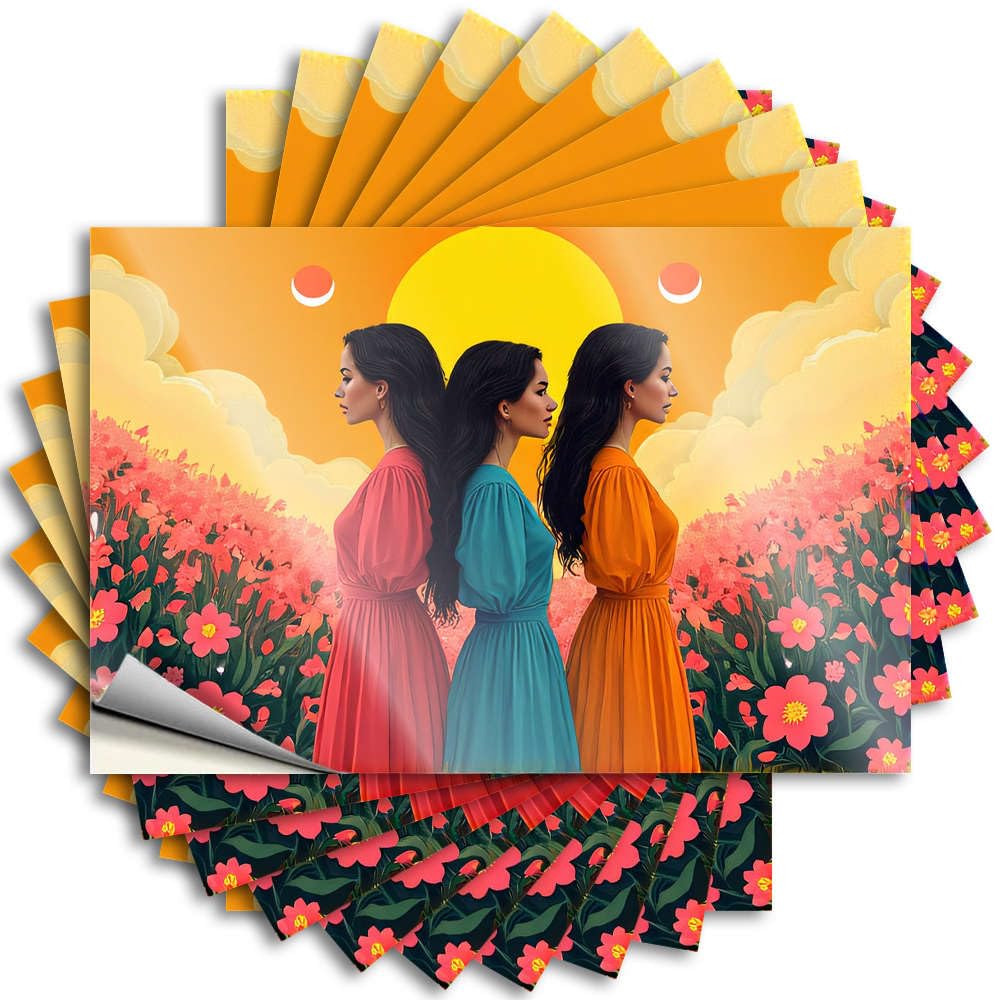 Saying Indie Motorcross Unique Hard Three Women in Colorful Dresses Standing in A Flower Field - Scratch Resistant Stickers(8X12CM)