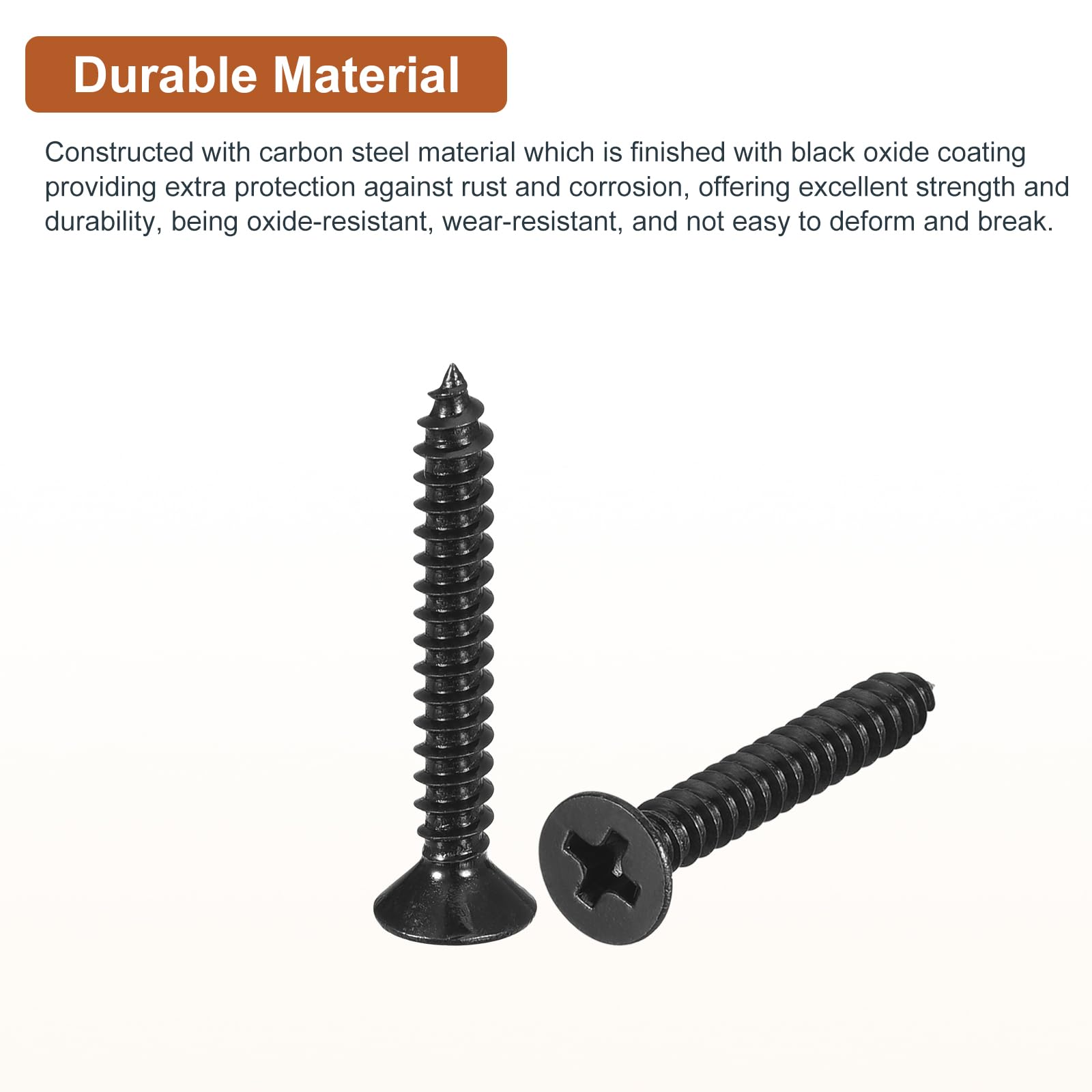 DTGN 100Pcs #6x1" Flat Head Wood Screws, Carbon Steel Phillips Self Tapping Screws - Good for Woodworking Furniture - Black - Image 3