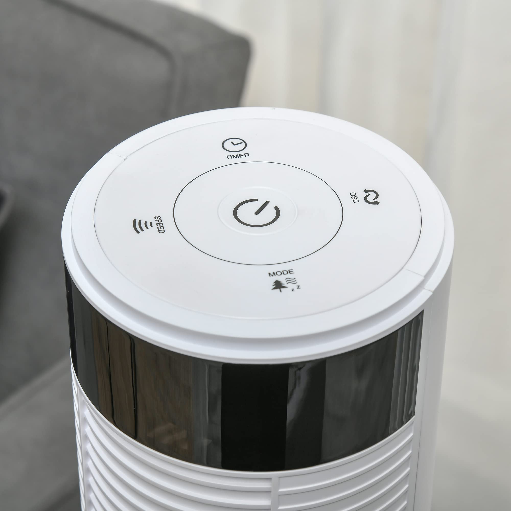 HOMCOM Ventilatore a Torre con 3 Velocità 4 Modalità, 45W, Timer 12h, Ventilatore a Colonna con Oscillazione 70°, Pannello LED e Telecomando, Bianco