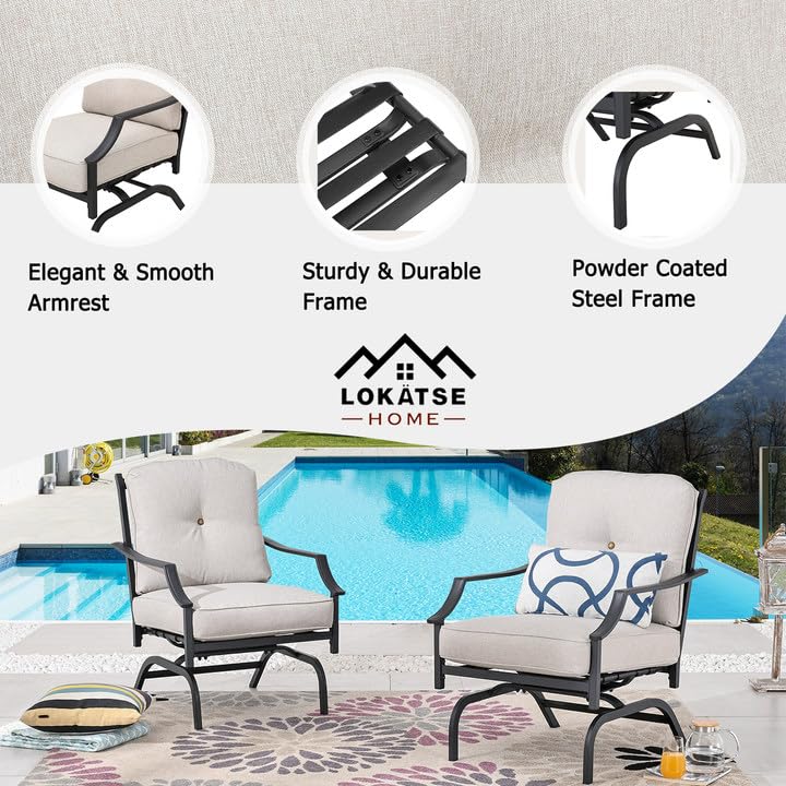 Image of LOKATSE HOME 2 Pieces Outdoor Conversation Furniture Patio Bistro Armchair Set Metal Single Dining Chairs with Cushion, Beige, 2 Chairs