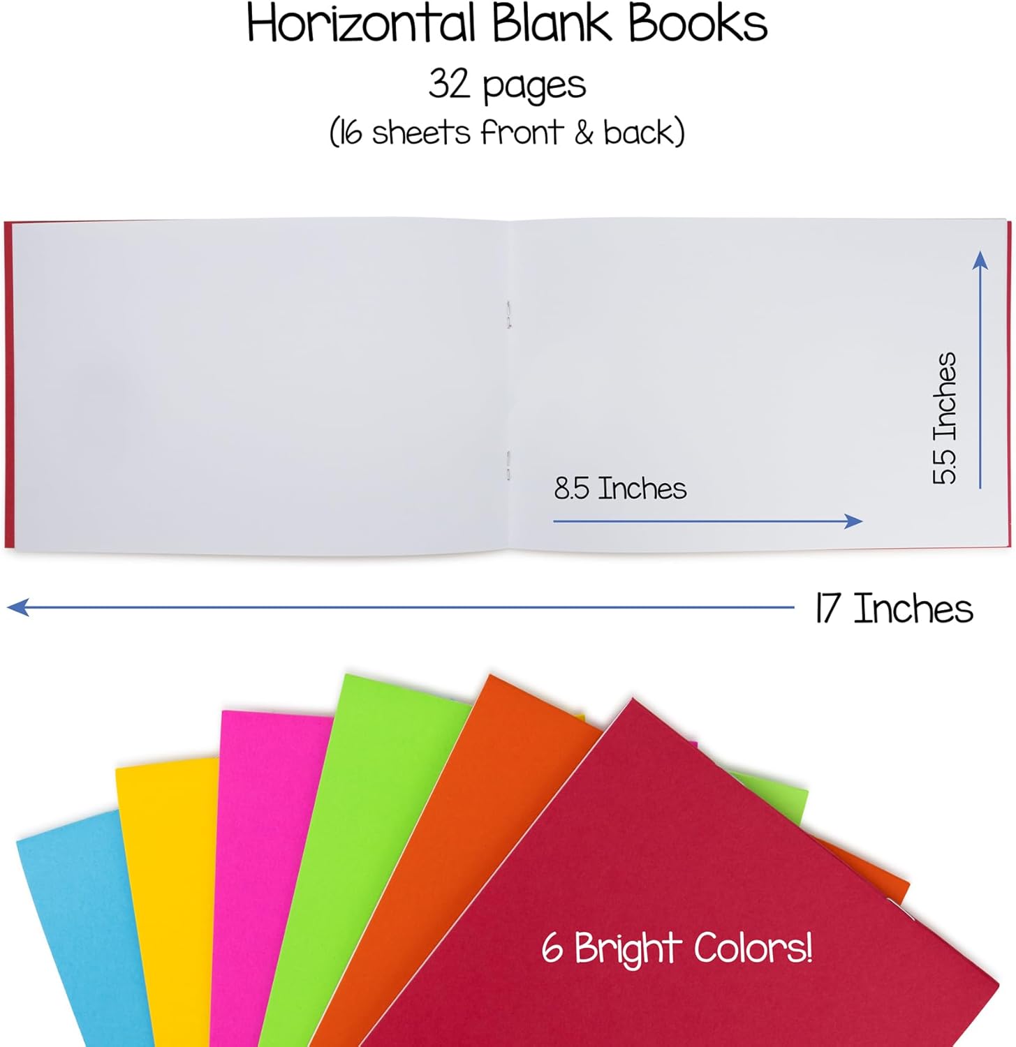 Hygloss Blank Books 5.5 x 8.5 Inches - 10 Pack – Bright Colors Paperback for Drawing & Writing – Landscape Style Empty Books for Journaling, Sketching or Arts & Craft