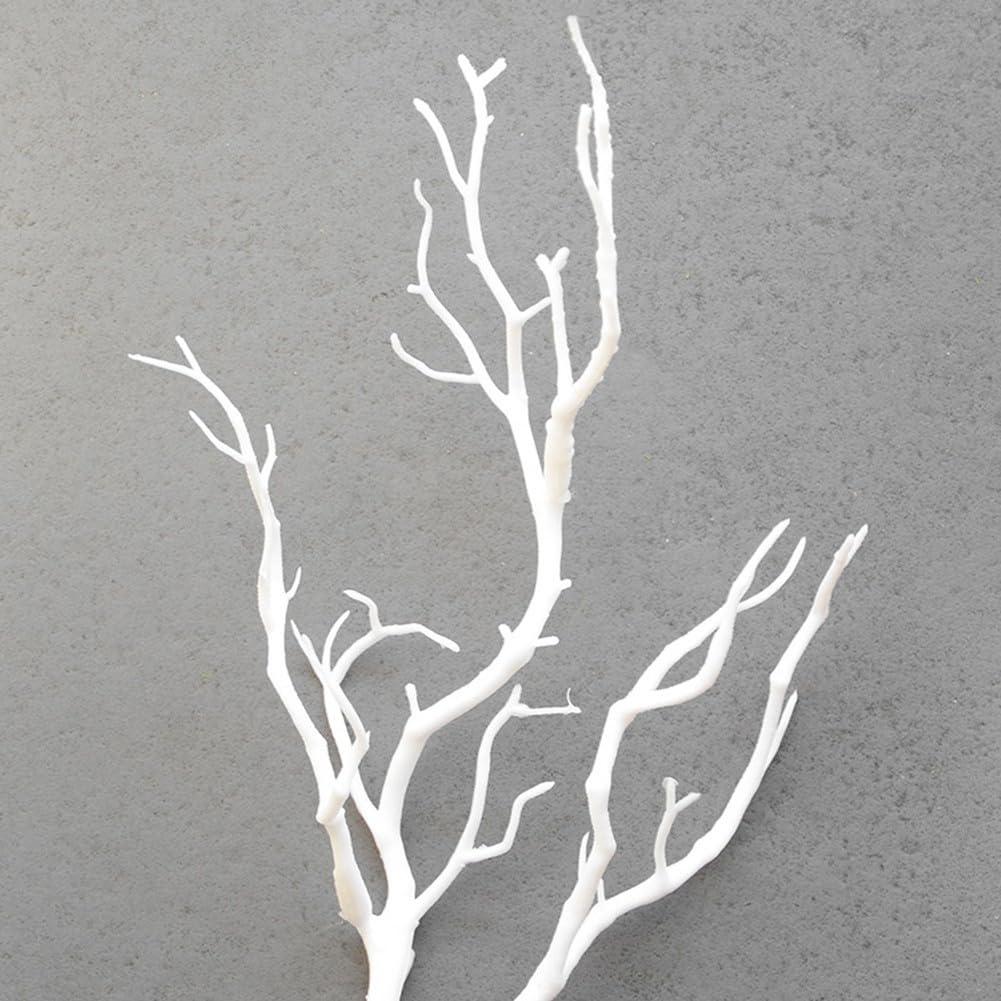 LVYXON 4Pcs Simulate Tree Branches,Plastic Branches Artificial Decorative Plant Twigs Fake Antler Shaped Tree Branch For DIY Plants Crafts,13.8 Inches/35cm(white)
