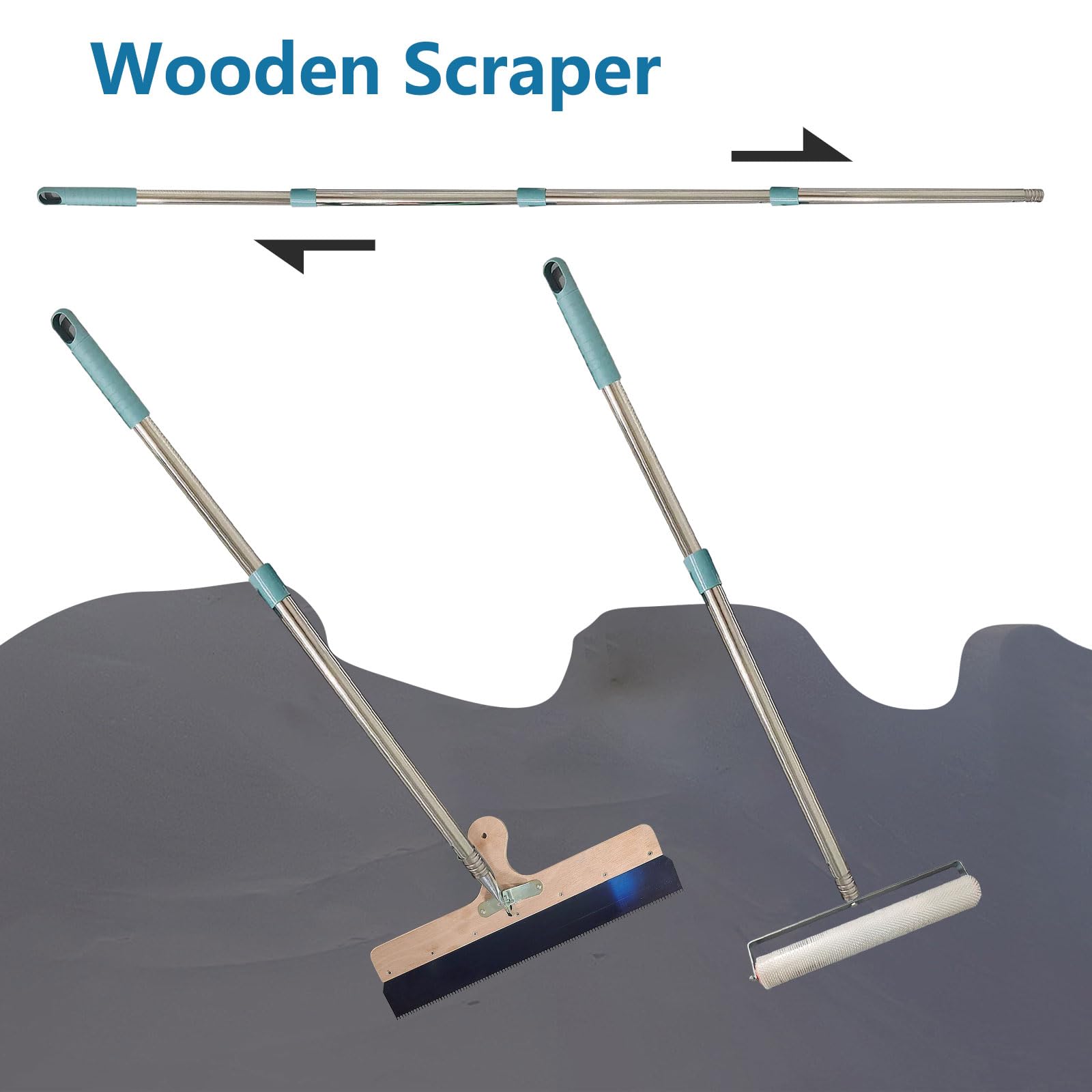Bodenbeschichtung Set, Selbstnivellierendes Werkzeugset, Entlüftungsroller, 56 cm Holzspachtel, Spikeschuhe, 1,6 m Verlängerungsstange