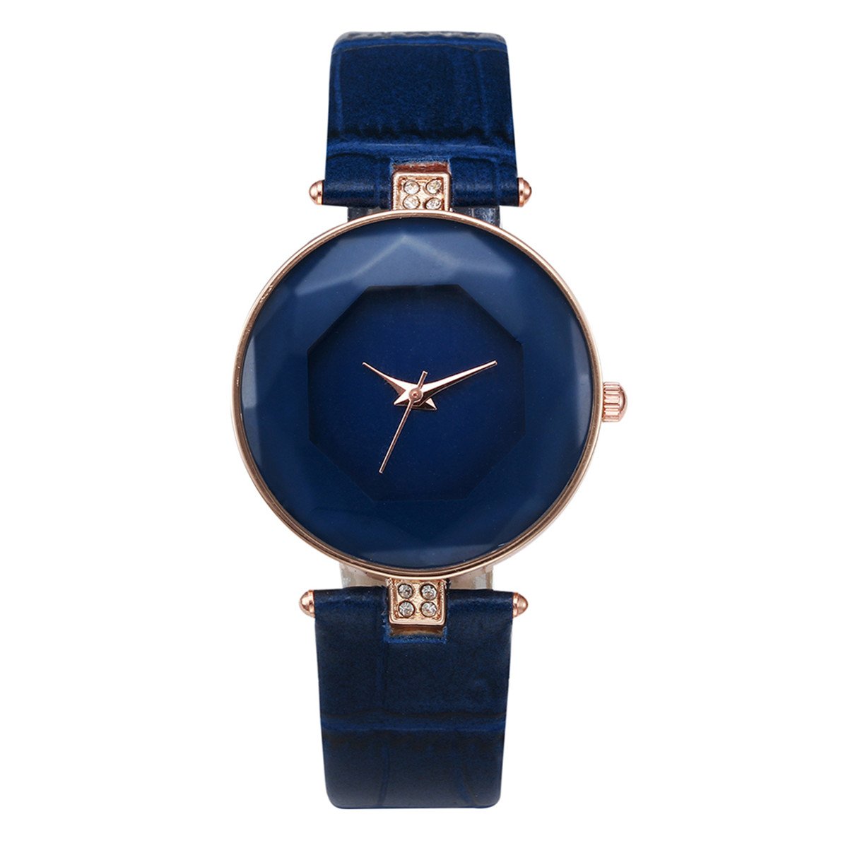 ITHANO Diamond Cut Glass Round Blue Dial Rose Gold Case Blue Strap Analogue Women Wrist Watch - ITDCRSBL01 (B07DFJLXTL) Amazon Price History, Amazon Price Tracker