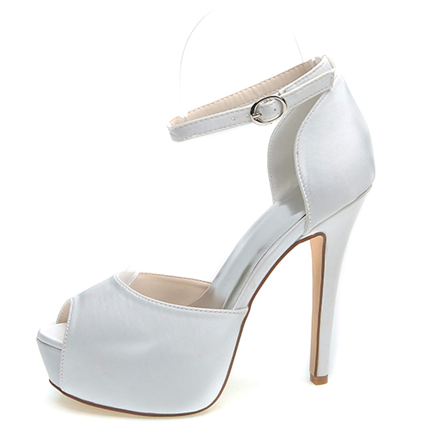 Zapatos de Boda para Novias, Mujeres de tacón bajo de satén con Plataforma Gruesa Zapatos de Novia de satén con Hebilla de tacón Alto para Damas/otoño