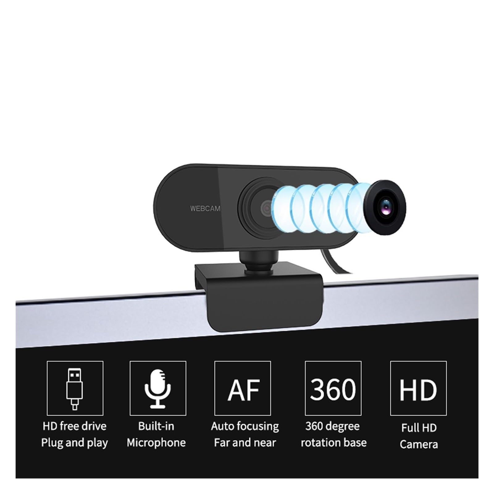 Webcam 1080P HD Web Camera con microfono USB Web Cam for PC Computer portatile Trasmissione in diretta Mini videocamera for conferenze, streaming live, registrazione