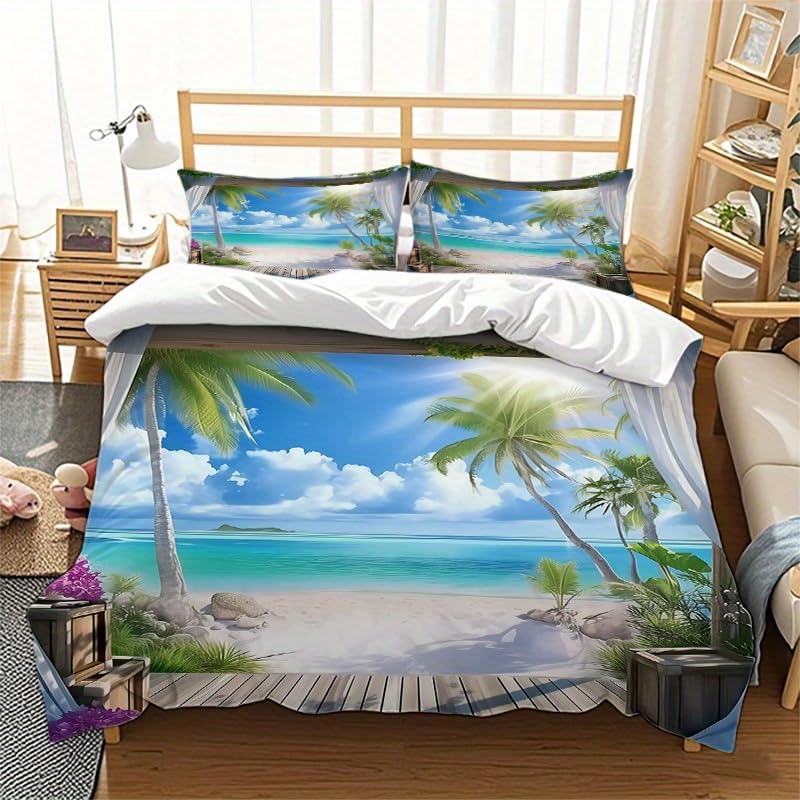 Linge de lit imprimé paysage de plage style vacances sur une île