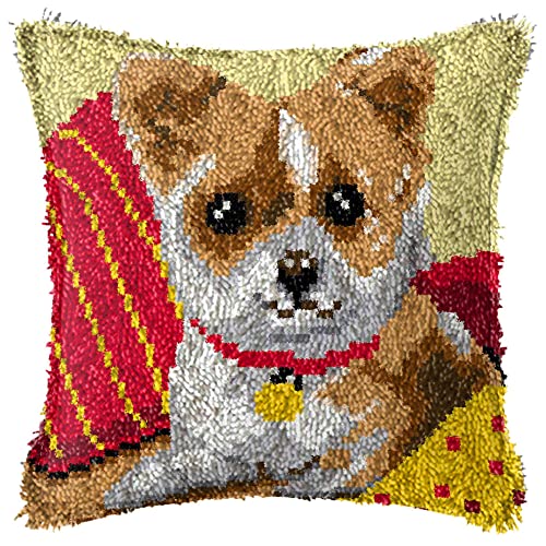 Coussin crochet loquet motif chien pour décorer le salon