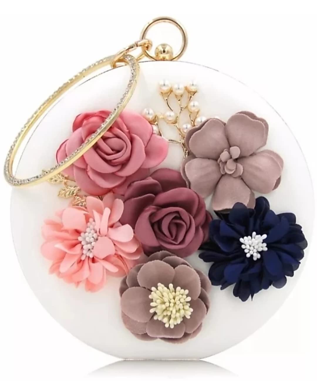Toobacraft Tooba Women Handicraft Beautiful Flower Round Clutch Bag Purse For Casual Party Wedding (White Flower) (B09YNCTZN8) Amazon Price History, Amazon Price Tracker