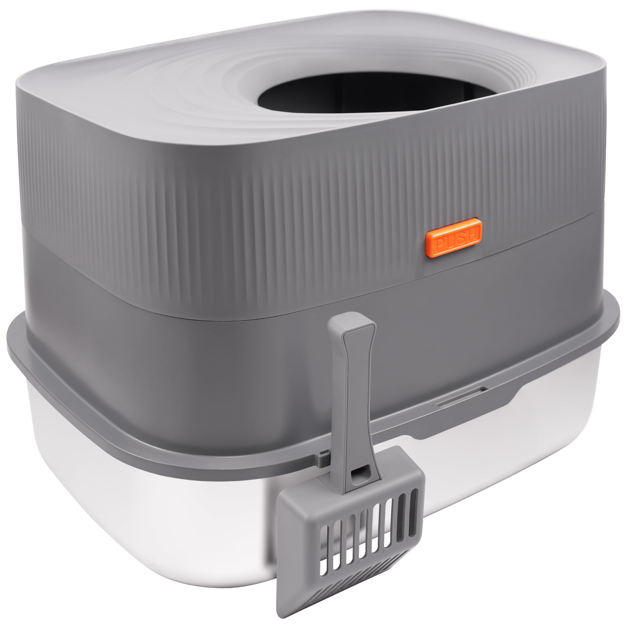 Enclosed Stainless Steel Cat Litter Box, Oversized Enclosed Cat Litter Box with Top Entry,Includes Litter Scoop,Sturdy, Suitable for Medium and Large Cats (Grey)