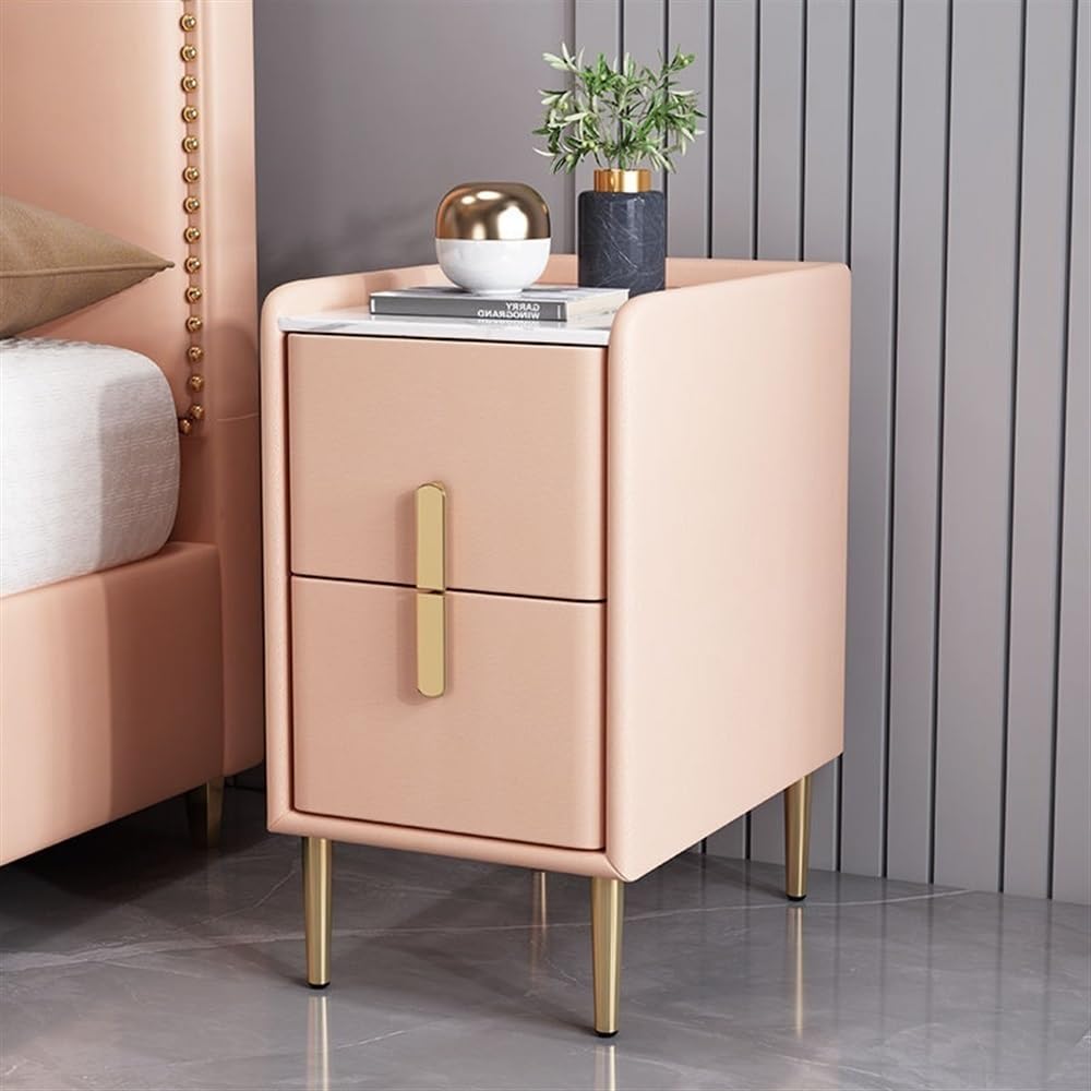 Modern Slim Nightstand with Storage 2 Tier Side Table for Bedroom and Hallway Stone Top Accent Ideal Small Spaces Stylish Bedside
