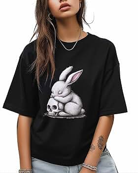 Tシャツ・カットソー Skull Rabbit Stitching Raglan Sleeve T-Shirt T-Shirts for Women Rabbit Skull Graphic Short Sleeve Tees