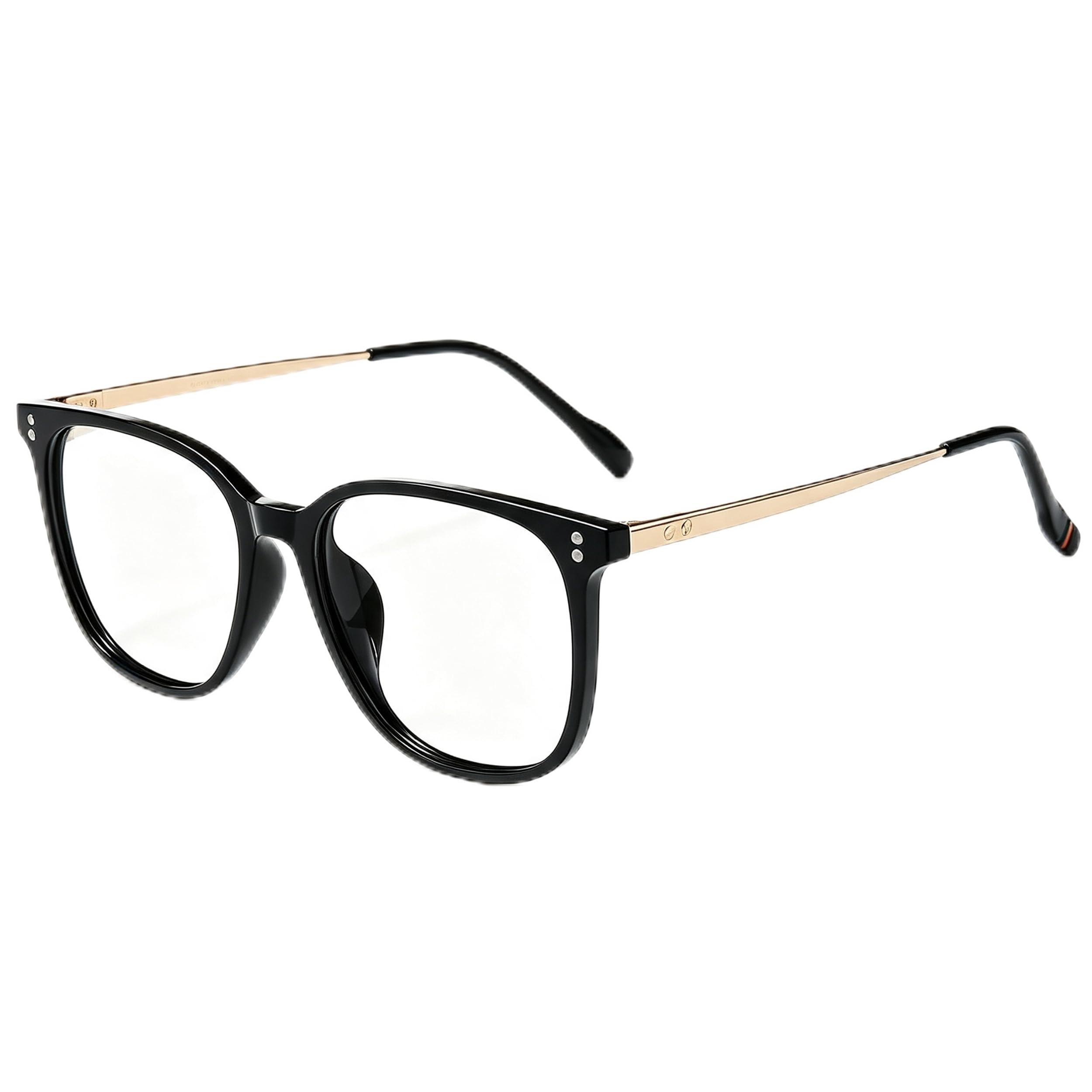 GUDVUE Occhiali oversize con luce blu, lettura computer/gaming/telefoni occhiali, antiriflesso, UV400/affaticamento degli occhi, grande cornice quadrata, oro nero opaco, 139 mm