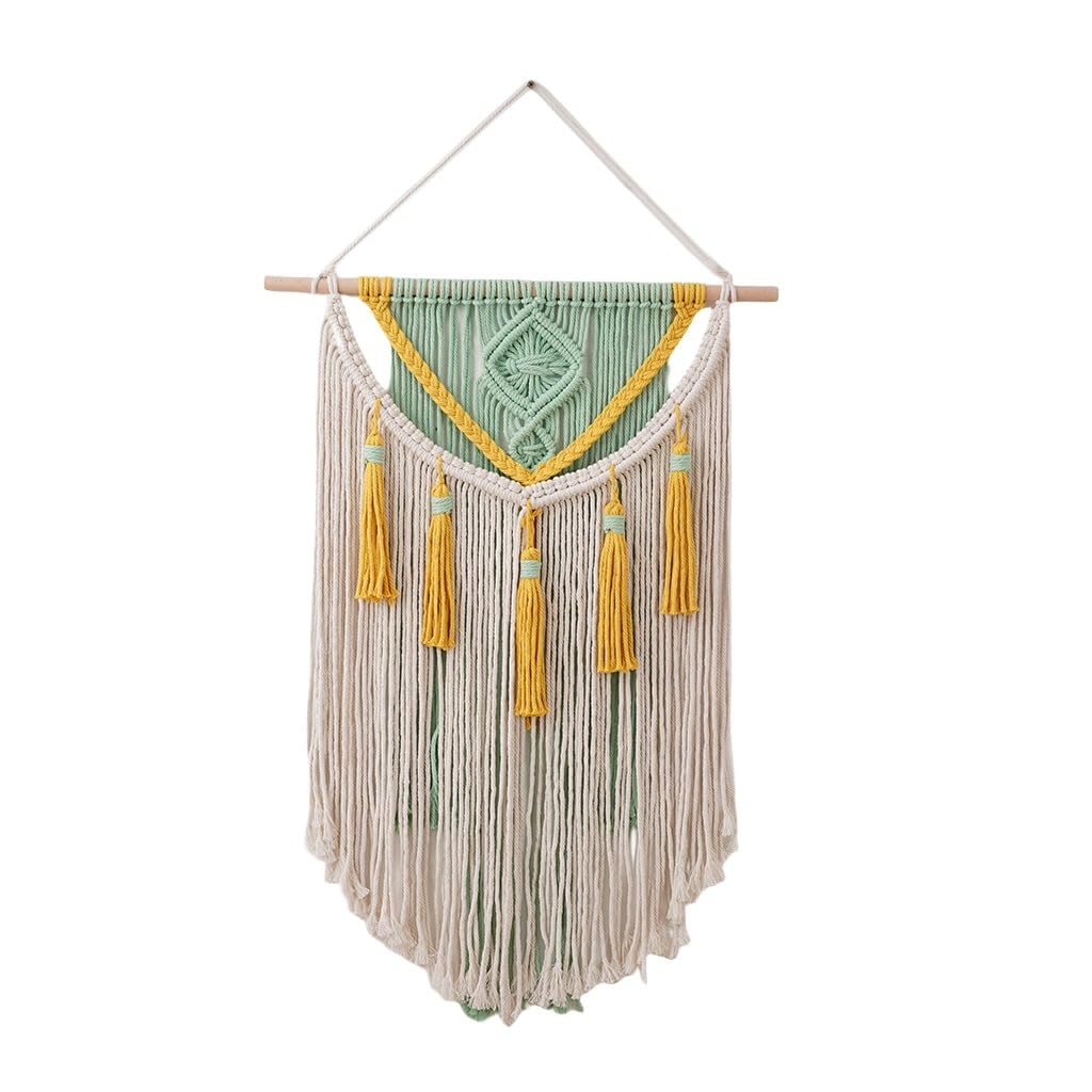 BMIDRUT Tapiz de macramé para colgar en la pared, estilo bohemio, decoración del hogar, hecha a mano, para dormitorio, sala de estar, apartamento, dormitorio, galería, 45 x 70 cm (Verde)