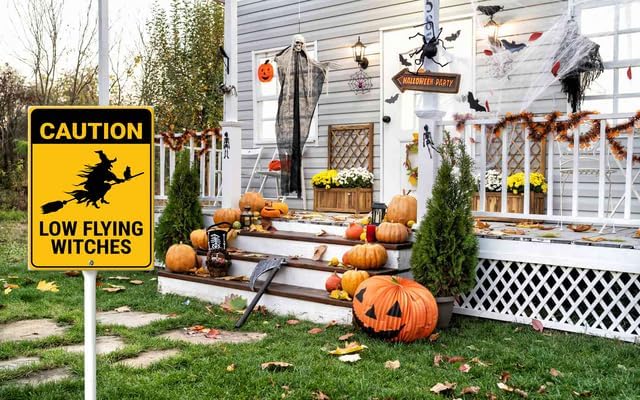 Miniatura 8 de Eveokoki Halloween Yard Sign Flying Lessons Decorations Yard Signs Decorative Garden Stakes Aluminum Outdoor Lawn Signs for Halloween Party Yard