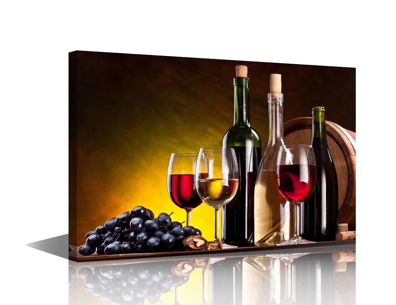 Wall Pictures for Living Room Grape Wine Paintings Grape Wine with Cup Pictures 1 Panel Art Prints Modern Artwork on Canvas Black and White Wall Art Framed Gallery-Wrapped Ready to Hang 24x16 in