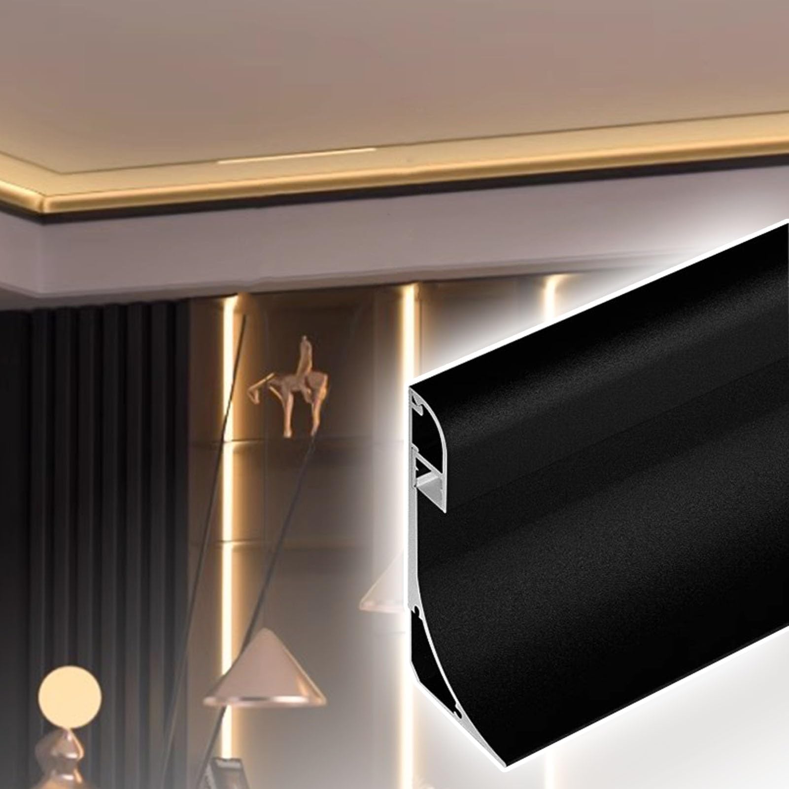 Oracra Crown Moulding 5pack/10pack Led Light Strip Channel Diffuser for Baseboards, Black 3.3ft Indirect Lighting Channel for Living Room, Skirting Trim Aluminum Profile(5pack)