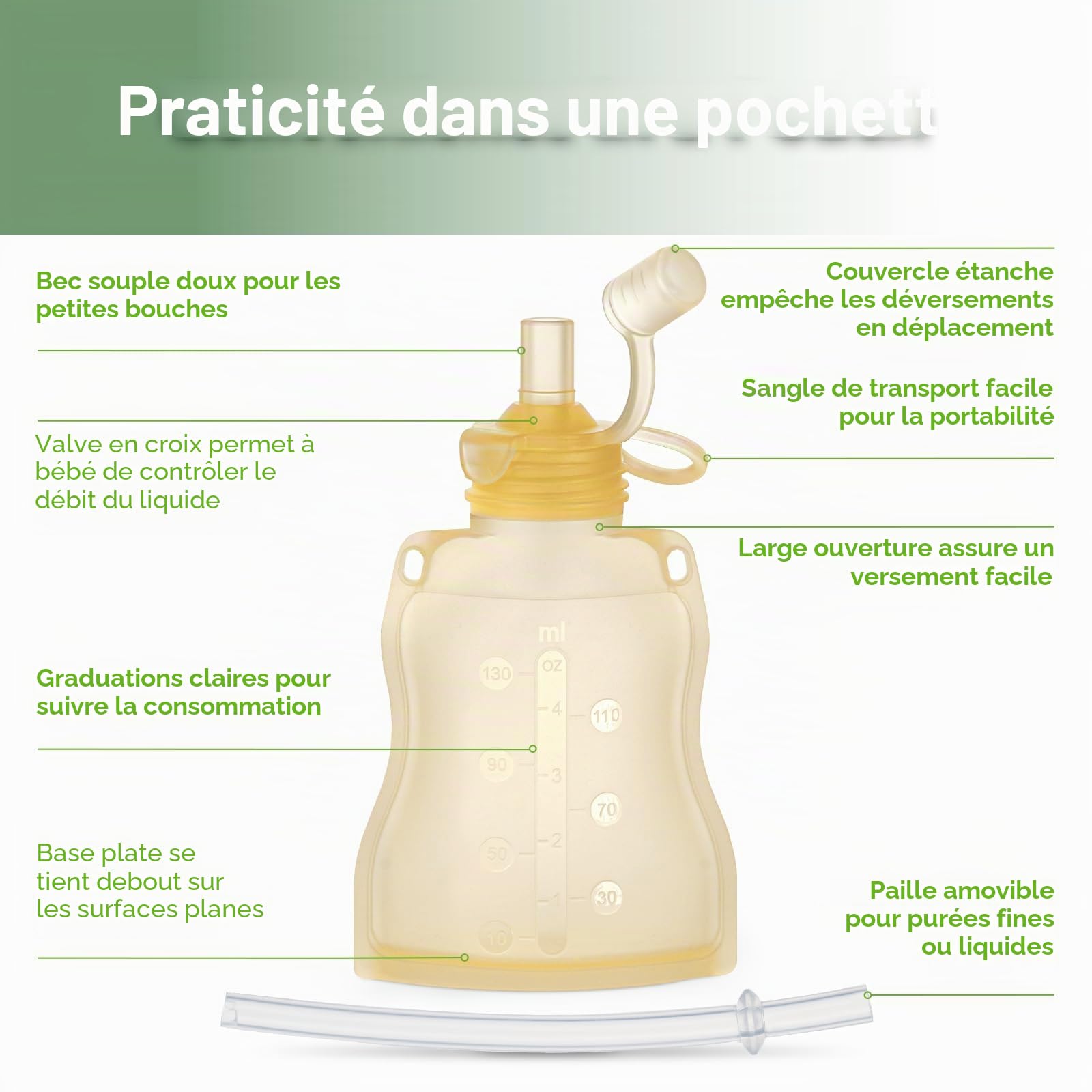 Haakaa Silicone Sacoches alimentaires pour bébés - Sacs réutilisables pour bébés à pression