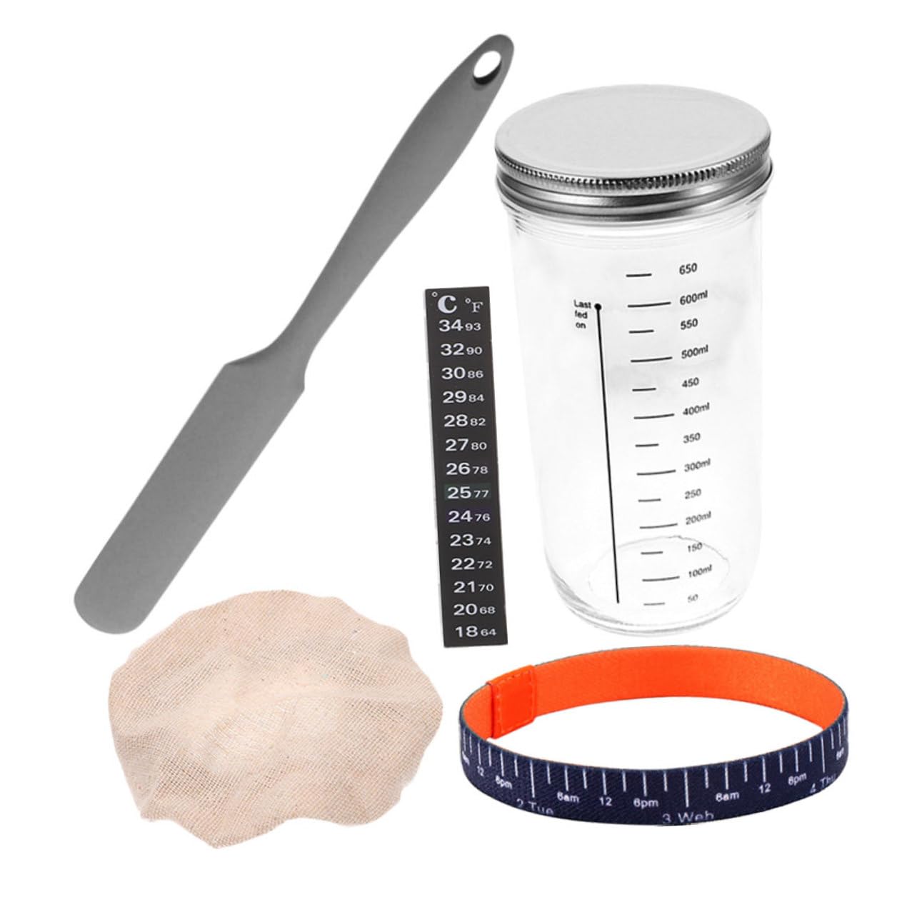 Ensemble de pots de levain en verre et ustensiles durables