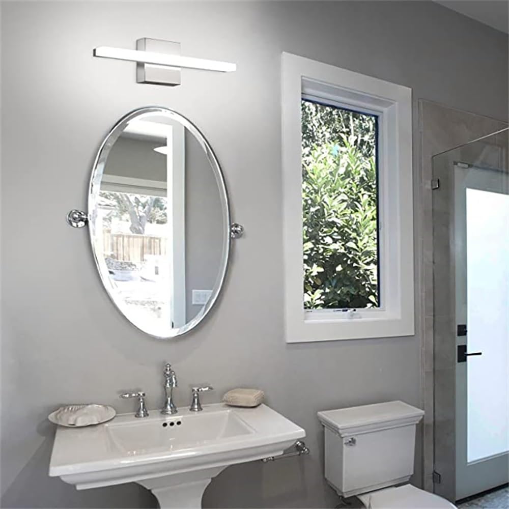 Lampada Specchio Moderna Argento, Applique Bagno Lineare Minimalista Luce per Specchio LED per Trucco Rasatura(Warm light,60cm/23.62in)
