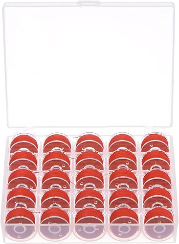 Juego de hilos de bobina preenrollados tamaños estándar con caja de 25 compartimentos para bordar y máquina de coser, color rojo