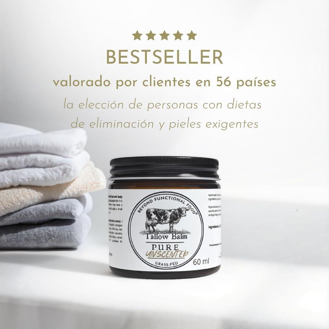 Bálsamo Hipoalergénico Pure Unscented Tallow 120 ml, bálsamo hidratante natural con sebo de vacuno grass‑fed para piel sensible y alérgica