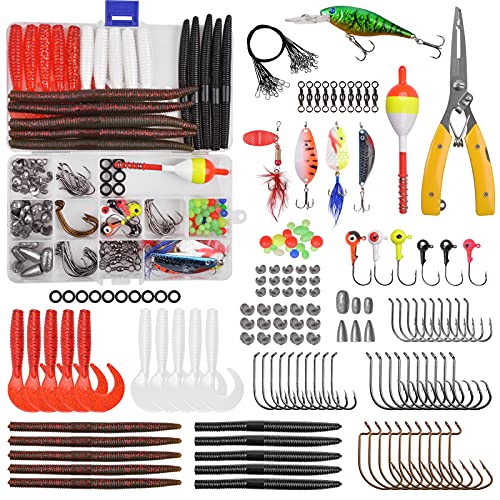 Freshwater Fishing Lures Tackle Kit 162Pcs Fishing Tackle Box Included Pliers Lures Slip Bobbers Spinners Spoon Bait Worms Jigs Hooks Fishing Accessories For Bass Walleye Trout #TOP9