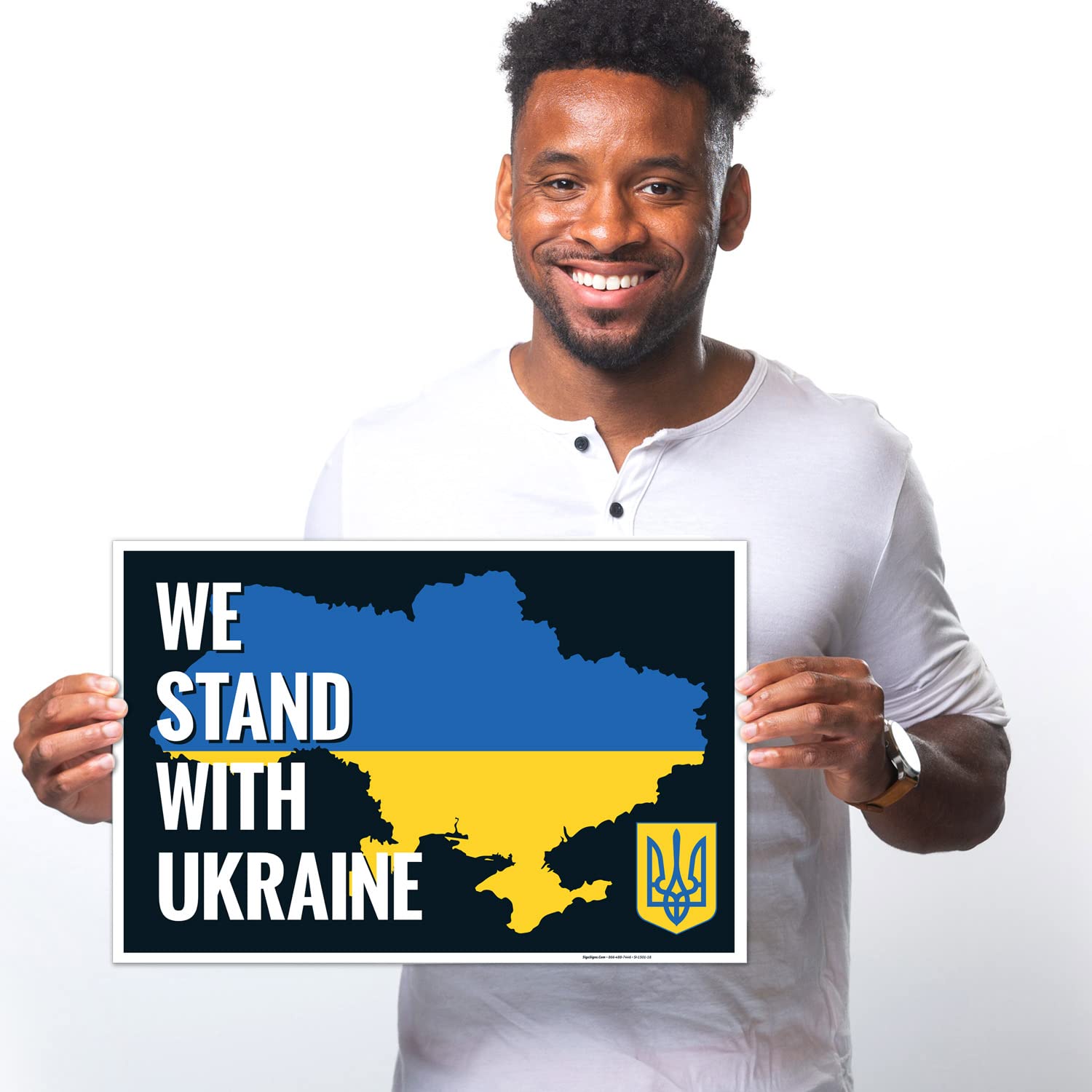 We Stand with Ukraine (2 Pack) Double Sided 12x18 Inches, Corrugated Plastic with Metal H Stake, Made in USA