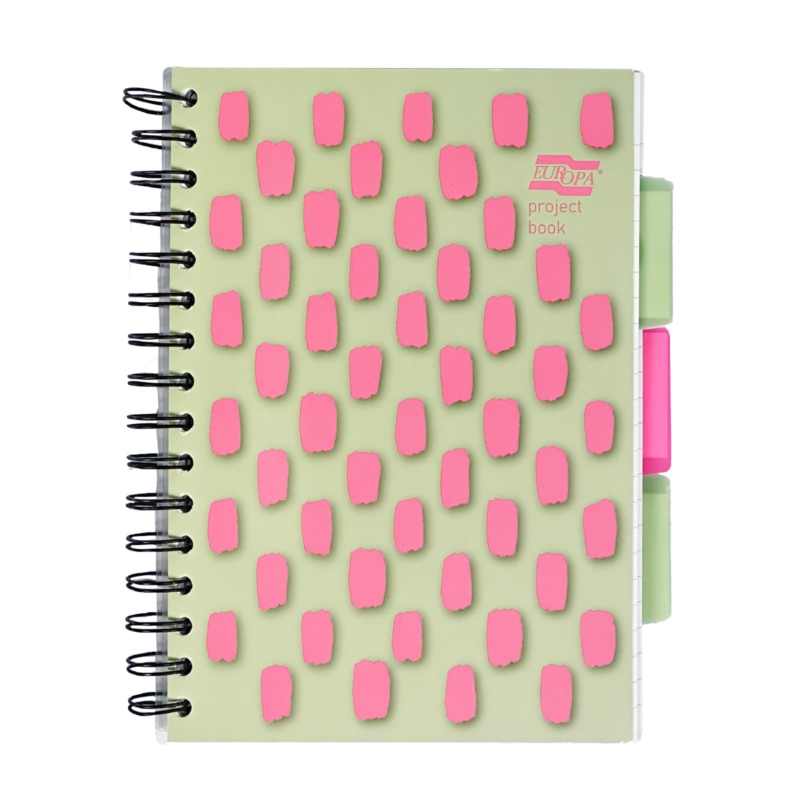 Exacompta Europa Splash - Ref EU1509Z Project Book Featuring 3 Plastic Dividers, Bright PP Cover, 200 Lined Pages, A5 Size with Micro-Perforated Pages, Pink/Green Cover
