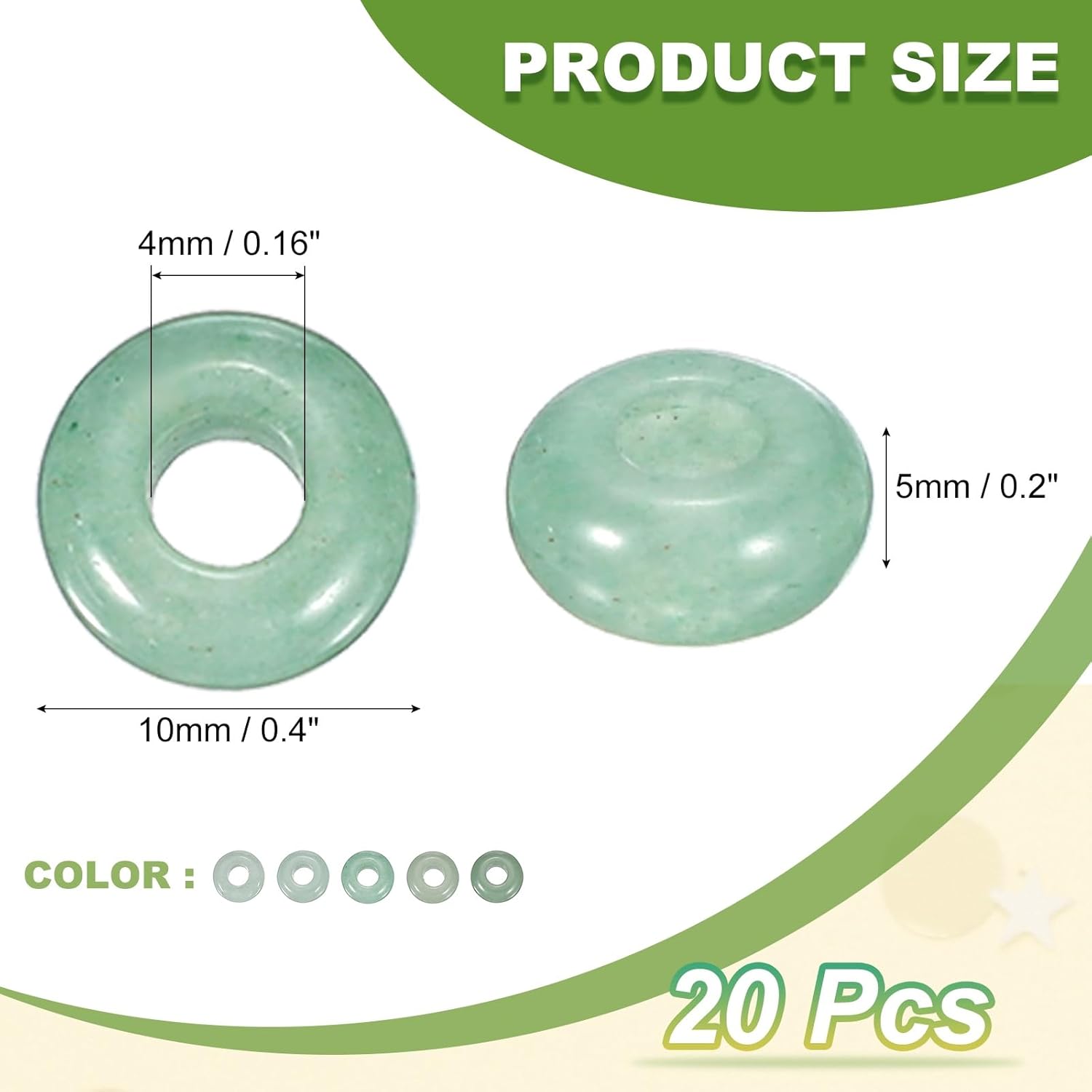 uxcell 20 Pcs Large Hole Stone Beads Charm, 10mm Gemstone Beads Macrame Natural Rondelle Loose Crystal Bead for DIY Jewelry Making Keychain Bracelet Necklace, Green Aventurine - Image 2