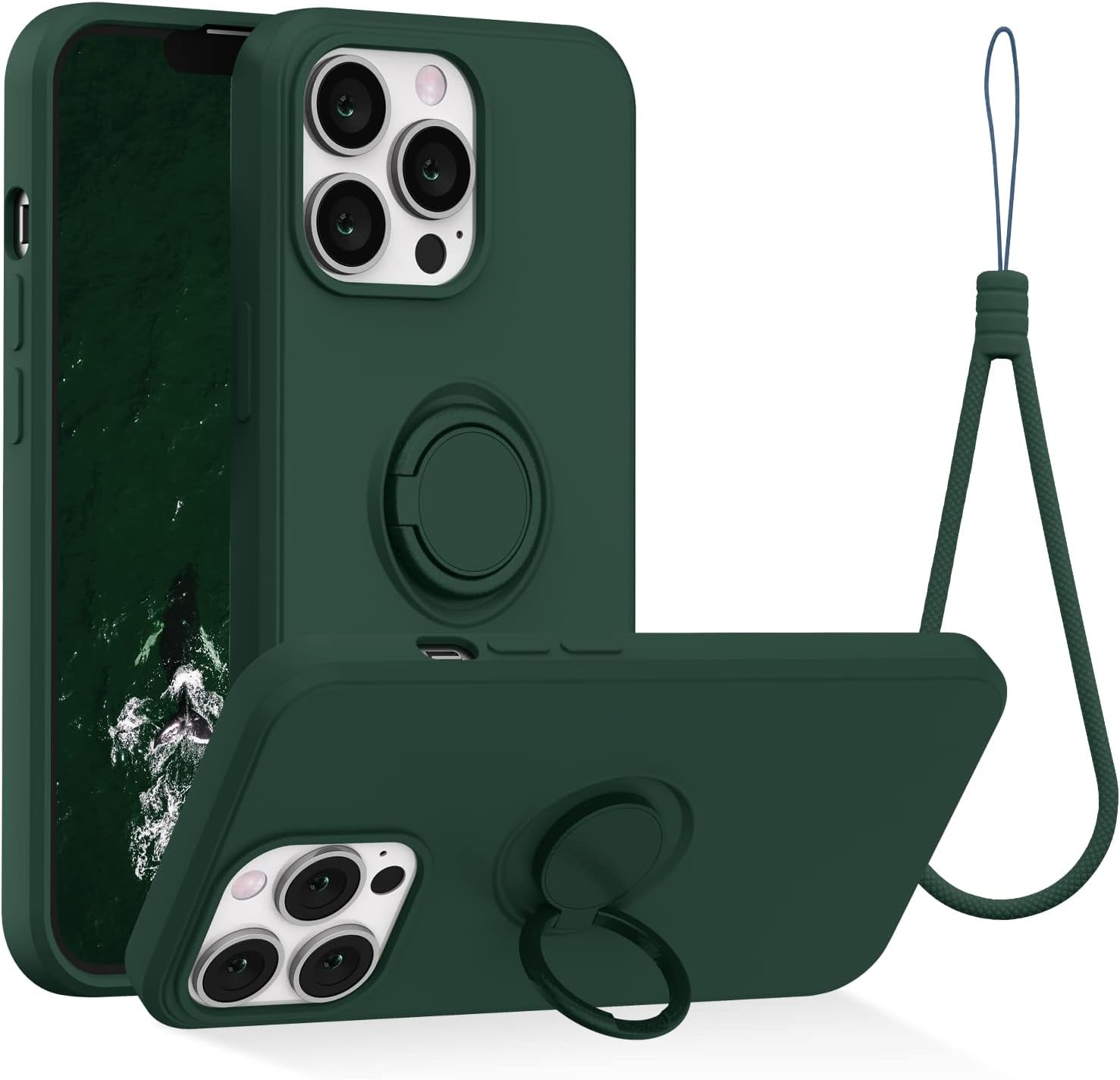 ABITKU Compatible with iPhone 13 Pro Case 2021, Silicone with 360°Ring Kickstand Holder (Support Magnetic Car Mount) Phone Cover Case with Microfiber Lining for iPhone 13 Pro 6.3 inch (Army Green)