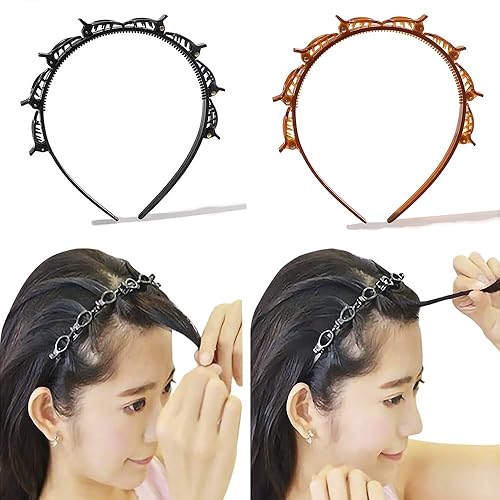 Diademas para la cabeza para mujer con pinzas trenzadas para el cabello para niñas, diadema de plástico fino con clips, diademas trenzadas de moda