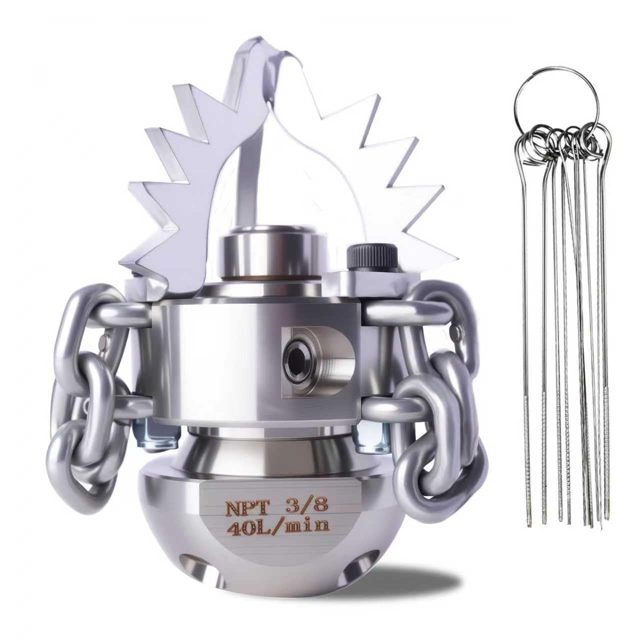 3/8 NPT Sewer Jetter Rotating Nozzle - Cutting Roots, for 2900 psi, 40L/Min (10.57GPM) Pressure Washers, Stainless Steel Drain Cleaning Tool, for Household sewers, Commercial Pipelines
