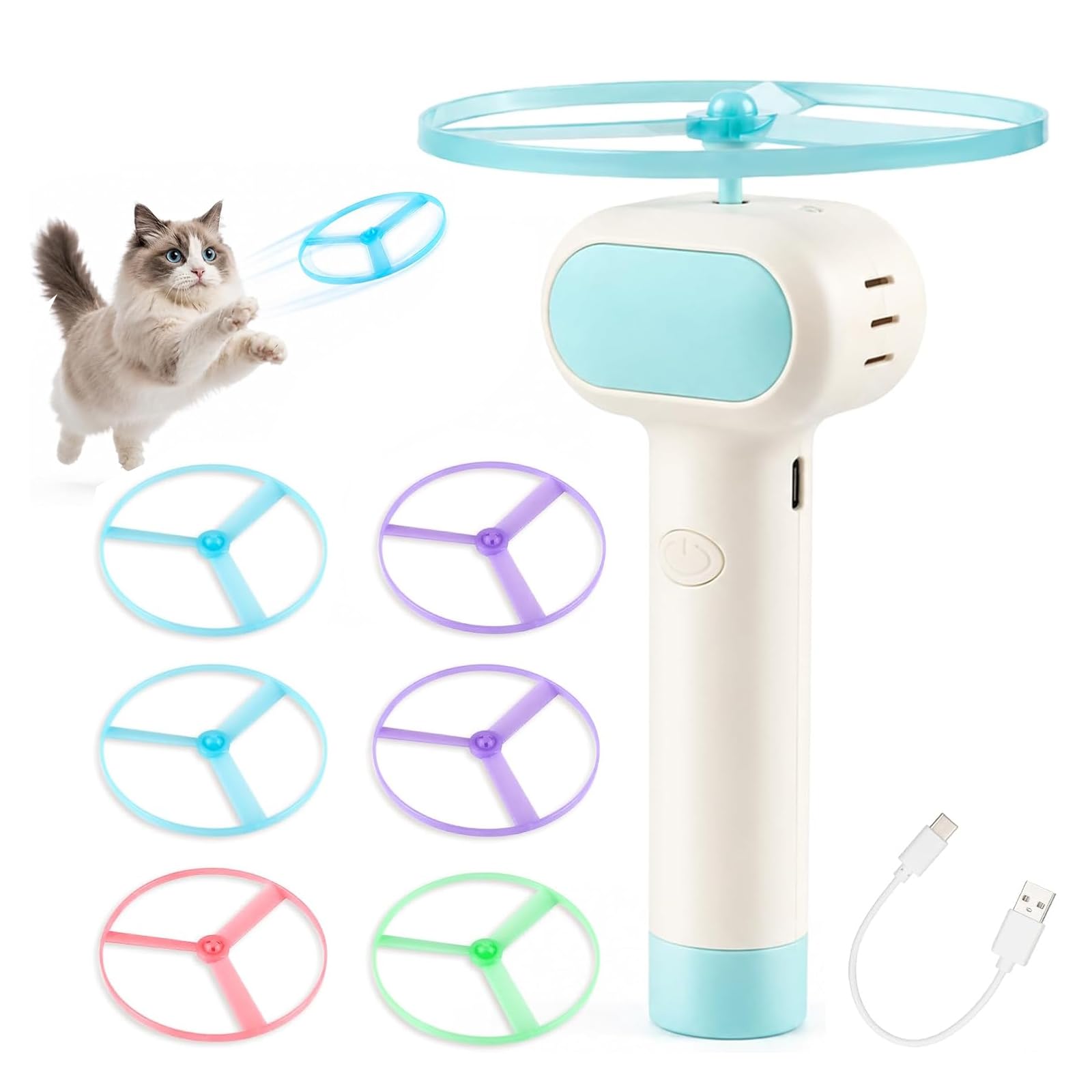 Flying Disc Launcher Toy Cat Fetch Toy with 6 Glow in the Dark Flying Discs