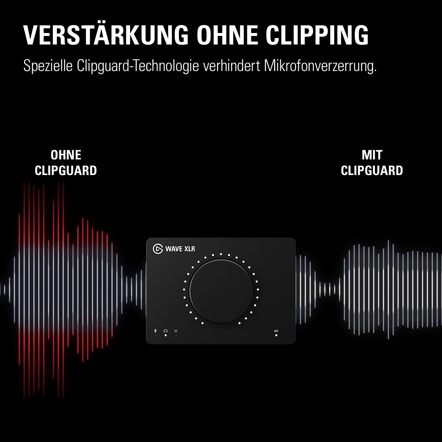 Elgato Wave XLR – Mikro-Interface, XLR zu USB-C, Anti-Clipping, Vorverstärkung mit 75 dB, Phantomspeisung, direktes Monitoring, Stummschalten durch Berührung, Wave Link-App für digitales Mixing
