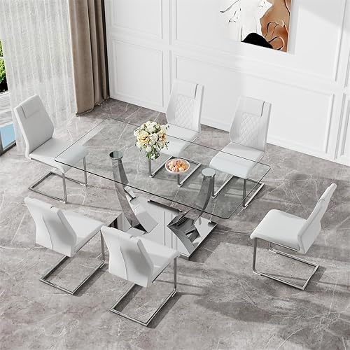 Miniatura 11 de Juego de mesa de comedor para 4, 63 pulgadas, juego de mesa de comedor de vidrio templado negro para 4 personas con sillas de poliuretano, moderno