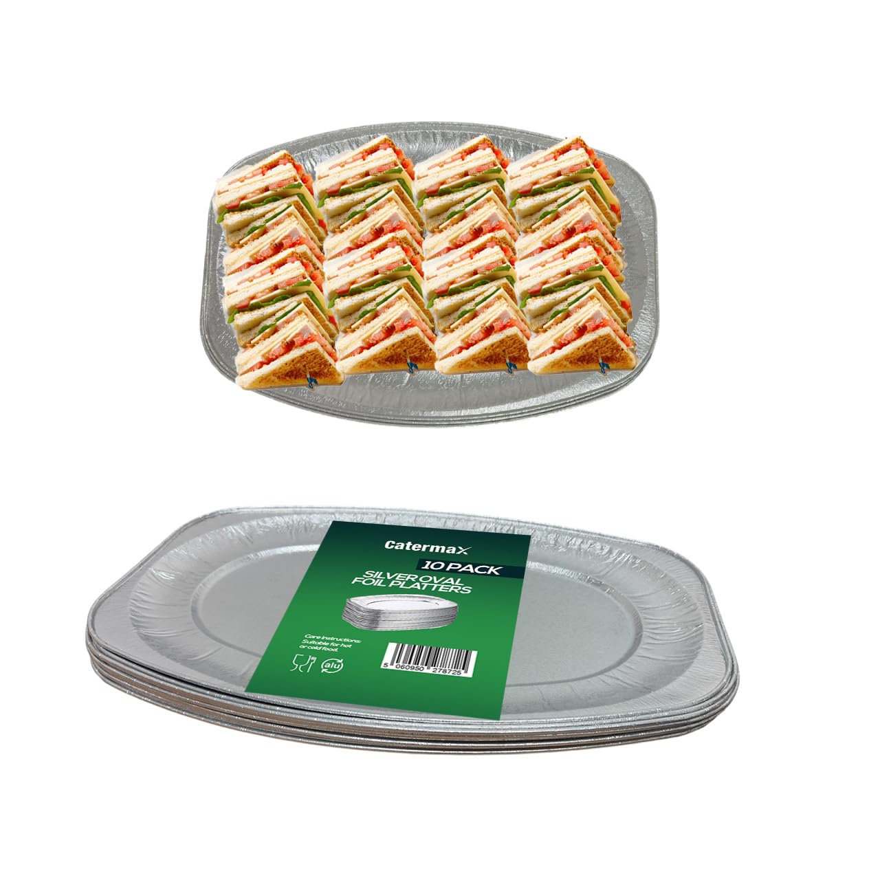 Large Oval Aluminium Foil Food Containers Serving Trays Dish Oven & Freezer Safe Buffet Trays - Recyclable, Reusable or Disposable Platters for Party Food (L 55 X W 36 X H 3 CM) 10 PACK
