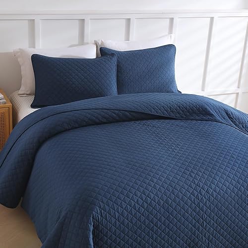 Miniatura 3 de Juego de ropa de cama de algodón tamaño Queen, 3 piezas, reversible, ligero, cubrecama para todas las estaciones, patrón de costuras geométricas,