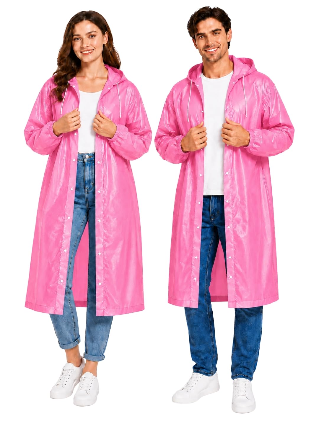 kavora Hooded Waterproof Men's & Women's Raincoat, Lightweight Long Rain Jacket, Button Front, Windproof Outdoor Rainwear | Free Size |-picture-0
