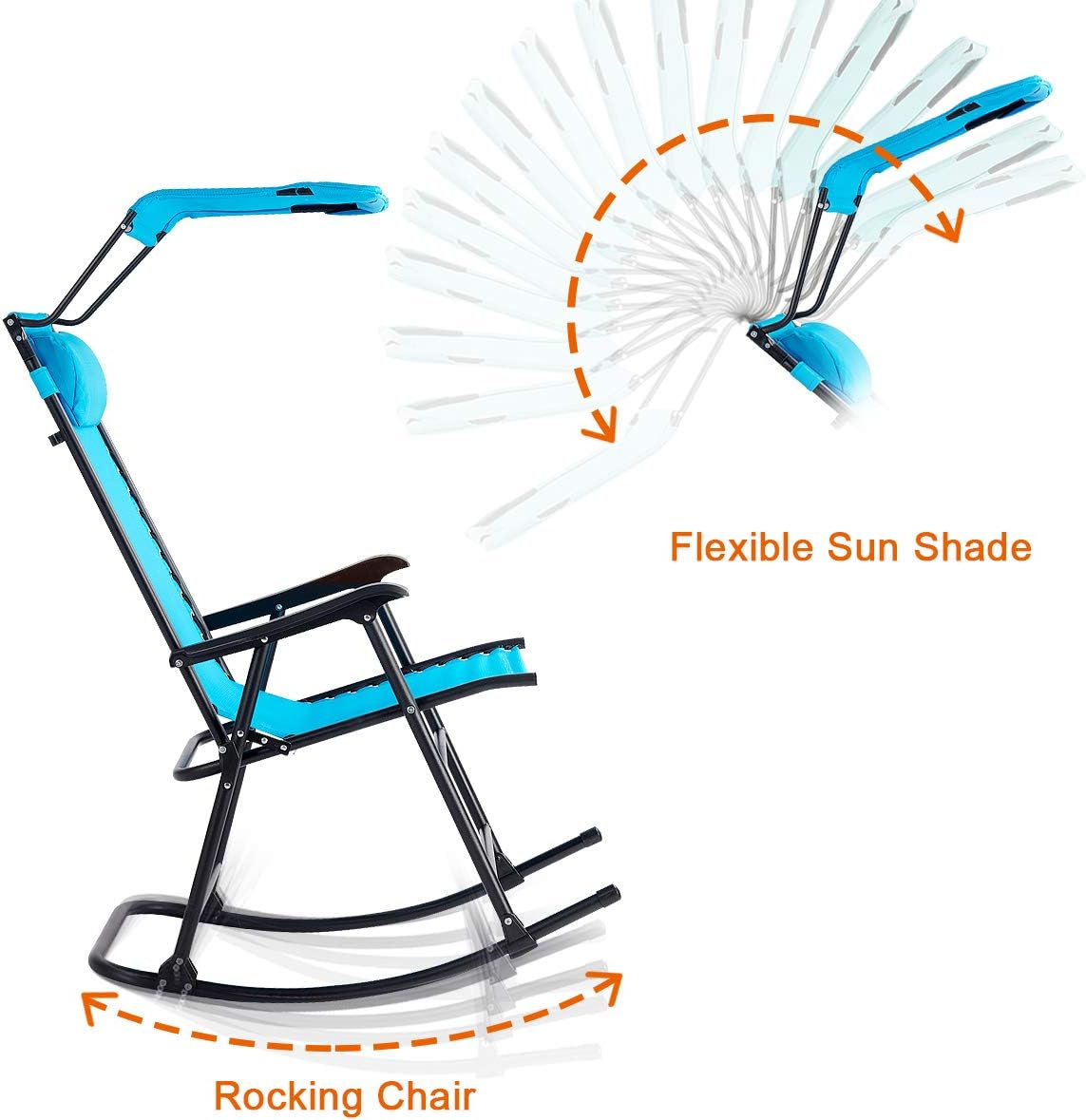 Goplus Folding Zero Gravity Rocking Chair, Portable Wide Recliner for Outdoor Lawn Beach Patio Pool w/Shade Canopy