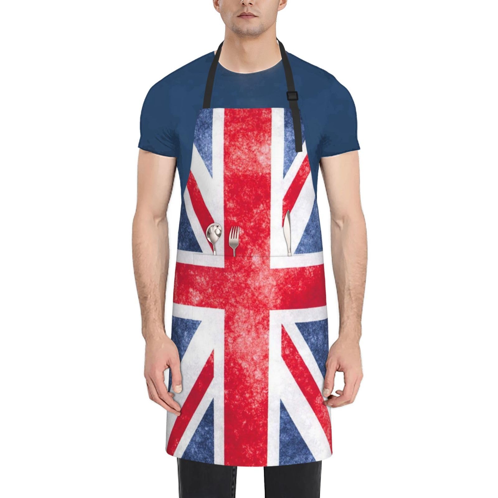 Rain RainbowMens & Womens Adjustable Waterproof Apron, British Flag Apron for Home Kitchen, Restaurant, Coffee house, Atelier or Gifts