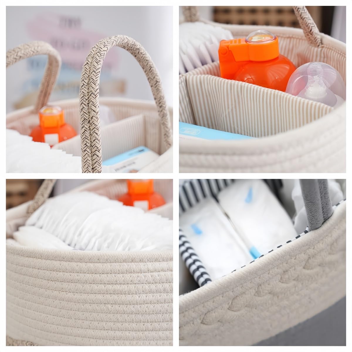 Cesto Regalo Personalizzato Per Baby Shower Con Nome, Cestino Portaoggetti Per La Cameretta In Corda Di Cotone Per Organizzare Pannolini, Salviette E Articoli Essenziali Per Neonati(Beige)