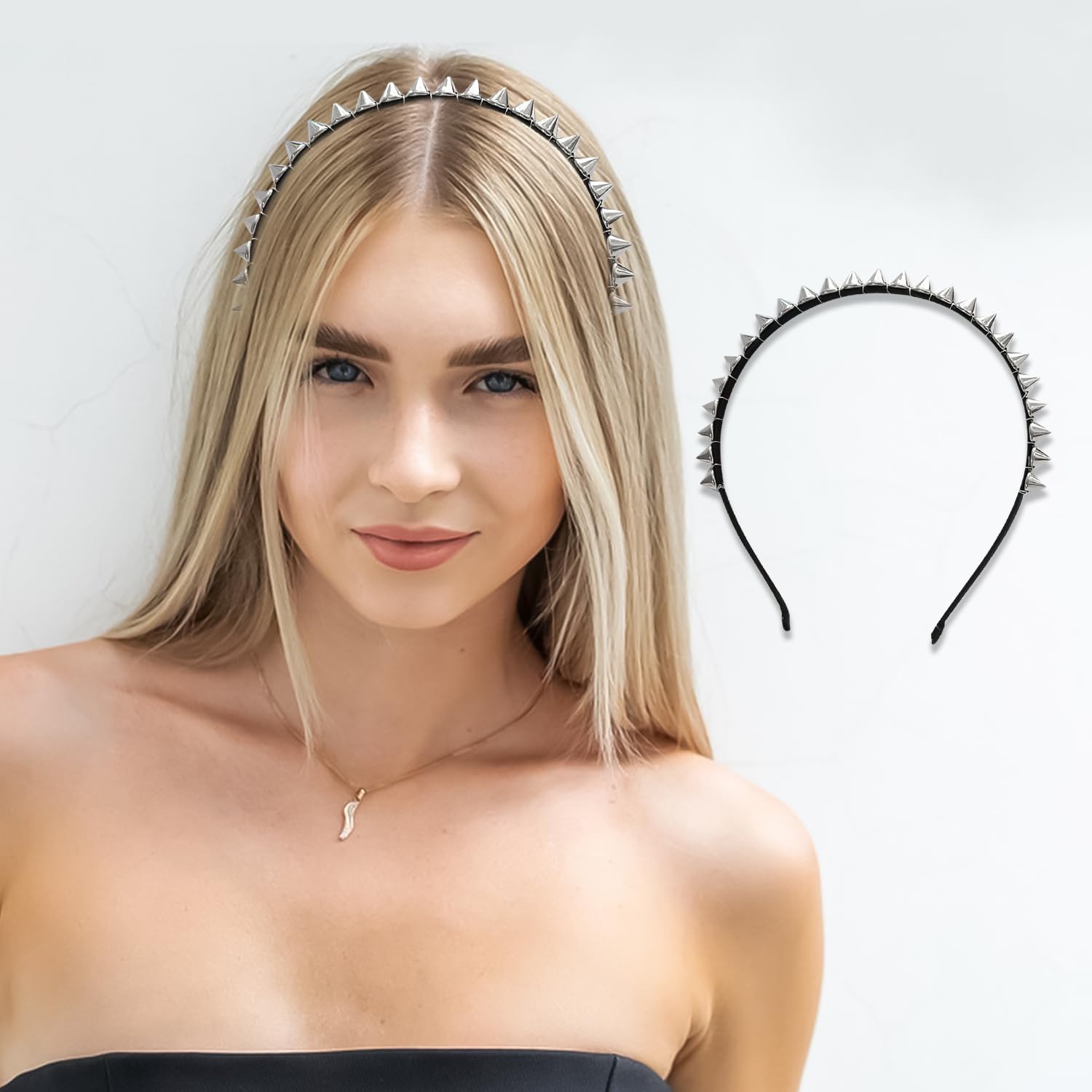 HAICN 2-Piece Riveted Metal Punk Pointy Headband with Studs for Women's Party Supplies, Multicolor - Image 3